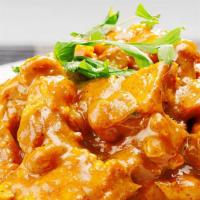 Curry Chicken · Sliced white meat chicken with carrots, diced bell pepper, and onions stir-fried in a yellow...