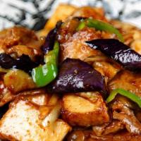 Eggplant With Tofu · Chinese eggplant with fried tofu and green onions, stir-fried in spicy Szechuan sauce.
