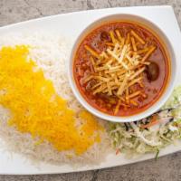 #5 Yellow Split Pea Stew With Rice/Gheymeh · Stew with sautéed diced beef, onion and yellow split peas with fresh tomato saffron sauce wi...