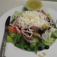 Antipasto Salad · Lettuce, tomato, black olives, pepperoncini, salami, mortadella, provolone and mozzarella.