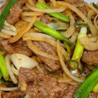 Mongolian Beef · Comes with brown sauce and vegetables.