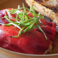Stuffed Piquillo Peppers · Herbed Spanish goat cheese, grilled bread.