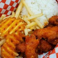 Buffalo Wing Combo  · 6 piece wings, rice, french fries (Drink not included)