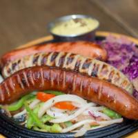 Wurstplatte · Mattern Nuremberg bratwurst, kielbasa, knackwurst, roasted sauerkraut, spicy mustard | Add B...