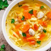 Abuela'S Chicken Noodle Soup · 32 oz Chicken noodle soup 
with sides included