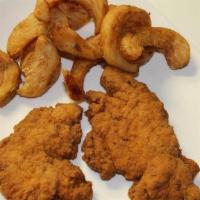 Chicken Tenders · Two homestyle chicken tenders, Served with a side of fries and seasonal fruit . *SOS = sauce...