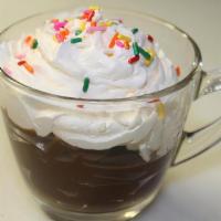 Kids Chocolate Pudding · Topped with whip cream & sprinkles