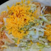 Chimichanga Lunch · All plates served with rice, beans, lettuce, and tomato