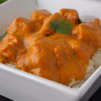 Butter Chicken Bowl · Tandoori chicken pieces, slowly cooked in butter and tomato gravy with spices and herbs. Ser...