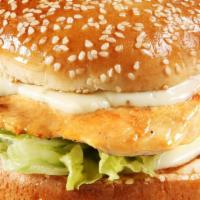 Grilled Chicken Sandwich · Mayonnaise, lettuce, tomatoes, swiss cheese, on a toasted sesame seed bun