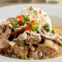Louisiana Chicken · House-smoked diced chicken thigh sautéed in a lightly spiced Tasso smoked ham cream sauce wi...