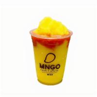 Mango Strawberry Smoothie · Mango smoothie with strawberry puree.