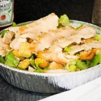 Roma'S Chicken Salad · Breaded or grilled chicken breast, lettuce, tomato, cucumber, onion, pasta, mushrooms with I...
