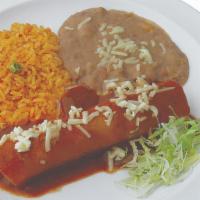 Cheese Enchilada Plate · One cheese enchilada, rice, and beans.