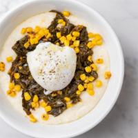 Soul Bowl · Poached Egg, Creamy Grits, Braised Collard Greens, Charred Corn.. *contains pork