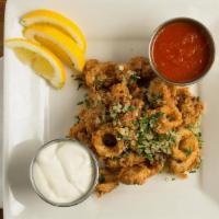 Calamari · Seasoned fried calamari. Served with spicy marinara.