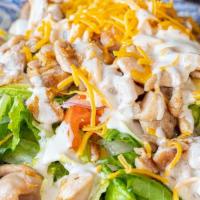 Chicken Salad · Hot grilled chicken, no skin, served over romaine lettuce, tomato, avocado, and cheese; choo...