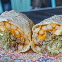 California Burrito Burrito · Carne asada, guacamole, cheese, French fries, sour cream, and salsa.