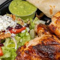 Chicken Diet Plate - Quarter Chicken · Salad, guacamole, tortillas, and salsa. Available after 10:30am