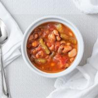 Adobe Stew · Gluten free. Vegan optional. Garden veggies and beans with house made achiote broth and topp...