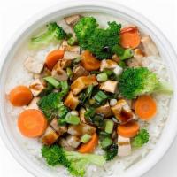 Regular Organic Tofu Bowl · Organic tofu, with your choice of white or brown rice, veggies or salad.