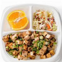 Organic Tofu Plate · Organic tofu, with your choice of white or brown rice, veggies or salad. Includes a side of ...