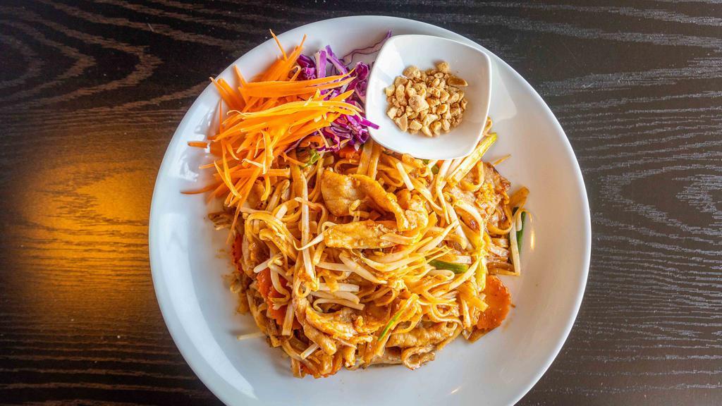 Pad Thai · Comes with bean sprouts, green onion, egg, carrot, crush peanuts saute with pad thai sauce.
