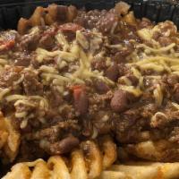 Chili Cheese Waffle Fries · waffle fries, cheddar cheese, chili, diced onion