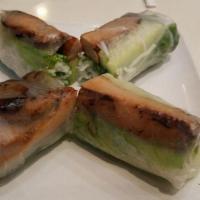 Vegetable Spring Rolls · Fresh vegetables wrapped in rice paper and served with a fresh peanut sauce
