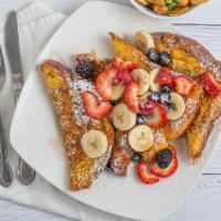 French Toast · 2 slices of french toast Choose of toppings: Strawberry, banana, blueberry, powder sugar.