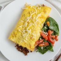 Mexican Omelet · Chorizo, jalapeños and white cheddar, choice of breakfast potato or fruit