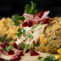 Chile Relleno · Stuffed with gooey, melted So Delicious dairy-free cheddar cheese and calabacita. Served wit...