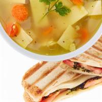 Panini / Soup · Create your own style with your choice of any half panini and small soup. Upgrade soup size ...