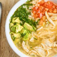 Xochitl Soup · Our most popular item! A generous serving of chicken, avocado, tomato, cilantro, onion and r...