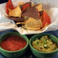 Chips, Salsa & Guacamole · Served with guacamole.