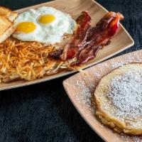 Wake Up · Your style of two eggs, choose between Crispy Hashbrowns or Country Fried Potatoes, Bacon or...