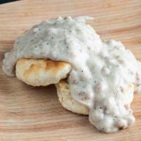 Biscuits & Gravy · Toasted biscuits split in half topped with sausage gravy.
Add a Side of Bacon , Sausage , Eg...