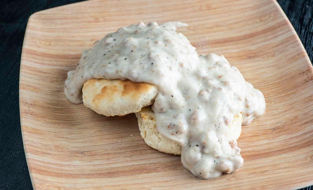 Biscuits & Gravy · Toasted biscuits split in half topped with sausage gravy.
Add a Side of Bacon , Sausage , Eggs or Hashbrowns for a additional charge