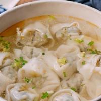 Wonton Soup · Things are about to get a little bit hot and steamy. Pork wontons in clear broth.