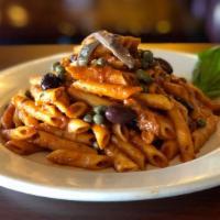 Penne Puttanesca · Kalamata olives, capers, anchovies in a marinara sauce.