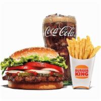 Whopper Meal · Our Whopper Sandwich is a 1/4 lb* of savory flame­-grilled beef topped juicy tomatoes, fresh...