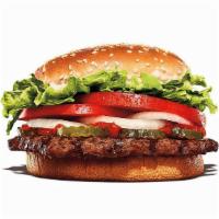 Whopper · Our Whopper Sandwich is a 1/4 lb* of savory flame­-grilled beef topped juicy tomatoes, fresh...