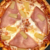 Mini Kapaui Pizza · Red sauce, Mozzarella, smoked ham, pineapple.