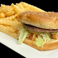 Burger · A 1/4 lb. patty topped with lettuce, tomato, onion, pickles, mayo, and mustard.  Add cheese ...