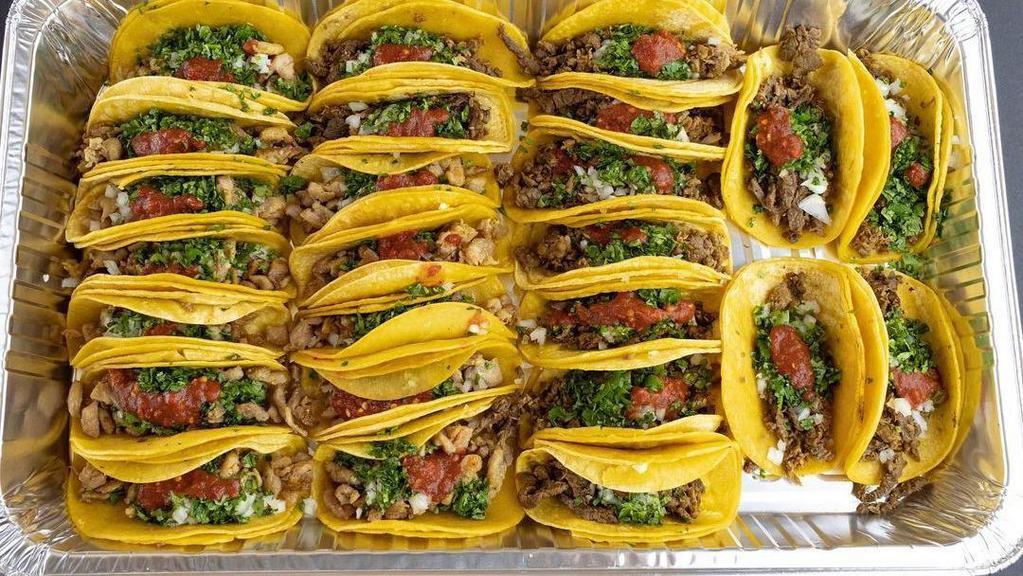 Street Taco Tray 50 Pc · 50 street tacos
topped with onion, salsa, and cilantro
AVAILABLE in carne asada or grilled chicken
*** toppings available on the side..... please specify if you would like on the side.