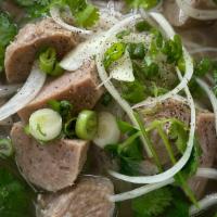 Pho Bo Vien · Beef meatballs in a rich beef broth with rice noodles.
