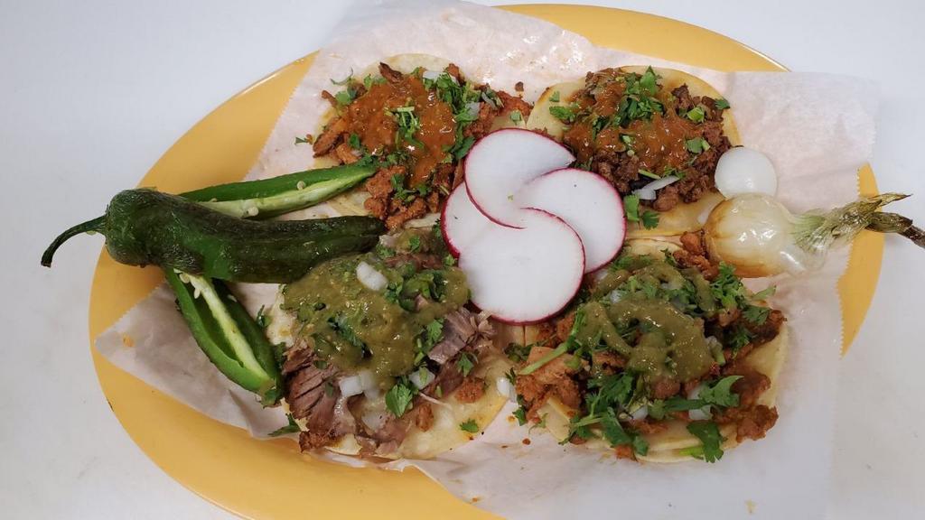 Regular Tacos(Street Taco) · (Choice of Meat)
Onion, Cilantro and Salsa
