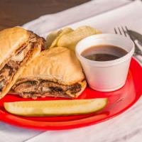 French Dip · Thinly sliced roast beef with au jus and Provolone cheese.