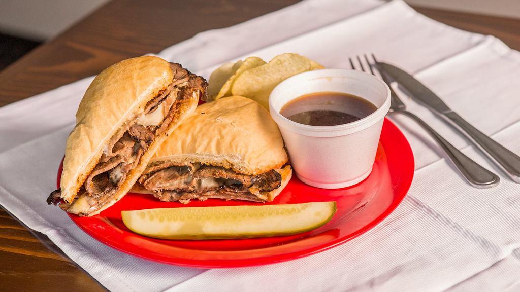 French Dip · Thinly sliced roast beef with au jus and Provolone cheese.
