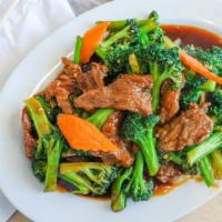 Beef With Broccoli · Stir-fried beef and broccoli. Served with white rice.
